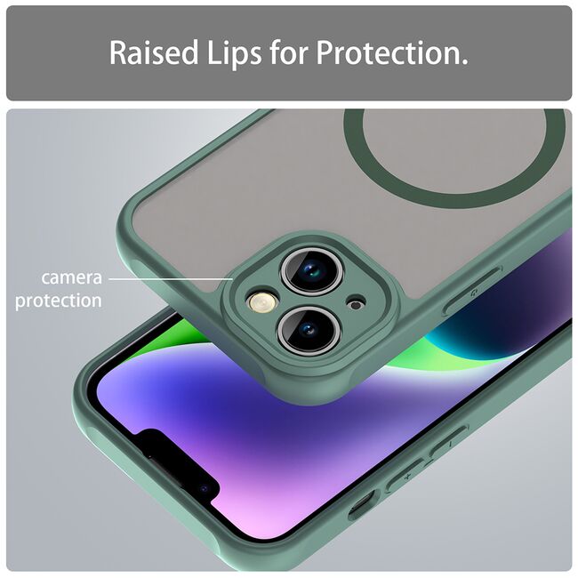 Husa pentru  iPhone 13 cu protectie pentru lentile si MagSafe EasyCharge, Ghost Series Anti-ingalbenire, frosted - Verde