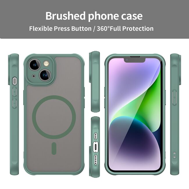 Husa pentru  iPhone 13 cu protectie pentru lentile si MagSafe EasyCharge, Ghost Series Anti-ingalbenire, frosted - Verde