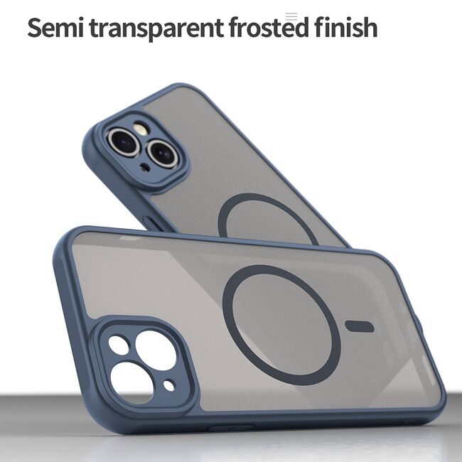 Husa pentru  iPhone 14 Plus cu protectie pentru lentile si MagSafe EasyCharge, Ghost Series Anti-ingalbenire, frosted - Albastru