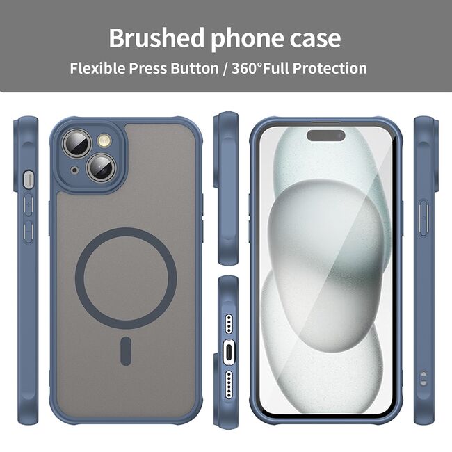 Husa pentru  iPhone 14 Plus cu protectie pentru lentile si MagSafe EasyCharge, Ghost Series Anti-ingalbenire, frosted - Albastru