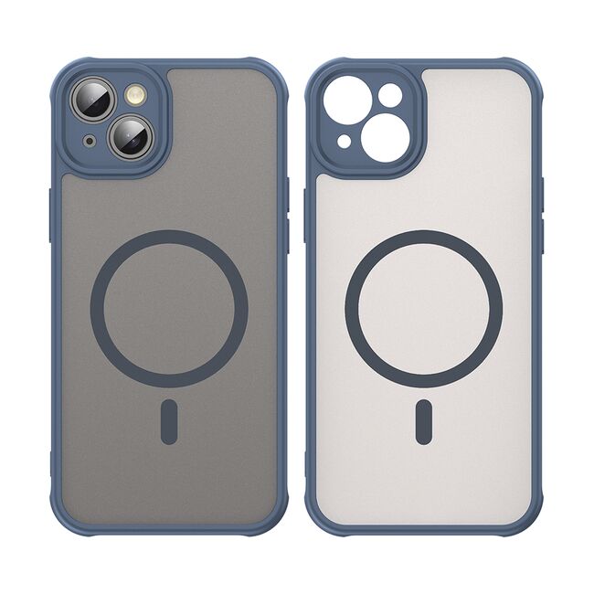 Husa pentru  iPhone 14 Plus cu protectie pentru lentile si MagSafe EasyCharge, Ghost Series Anti-ingalbenire, frosted - Albastru