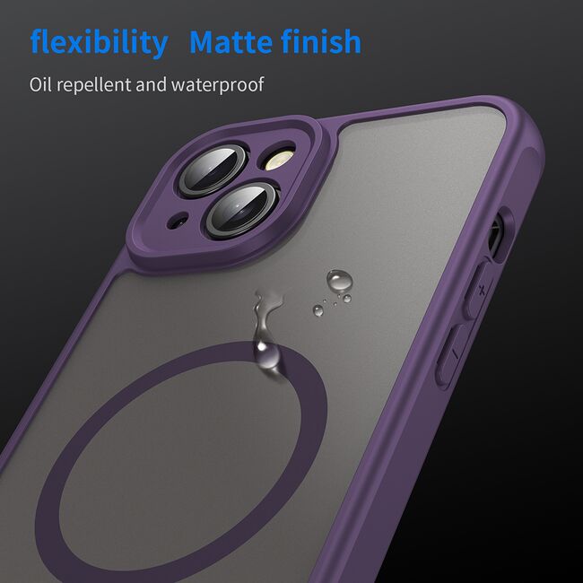 Husa pentru  iPhone 14 Plus cu protectie pentru lentile si MagSafe EasyCharge, Ghost Series Anti-ingalbenire, frosted - Mov