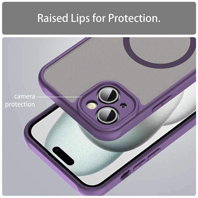 Husa pentru  iPhone 14 Plus cu protectie pentru lentile si MagSafe EasyCharge, Ghost Series Anti-ingalbenire, frosted - Mov