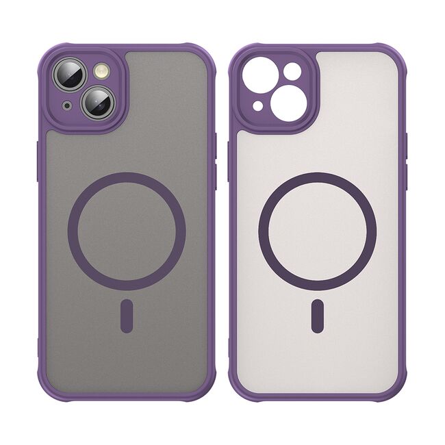 Husa pentru  iPhone 14 Plus cu protectie pentru lentile si MagSafe EasyCharge, Ghost Series Anti-ingalbenire, frosted - Mov