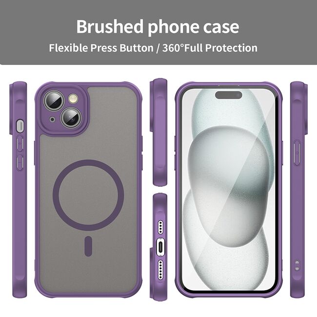 Husa pentru  iPhone 14 Plus cu protectie pentru lentile si MagSafe EasyCharge, Ghost Series Anti-ingalbenire, frosted - Mov