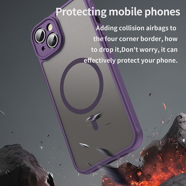 Husa pentru  iPhone 14 Plus cu protectie pentru lentile si MagSafe EasyCharge, Ghost Series Anti-ingalbenire, frosted - Mov