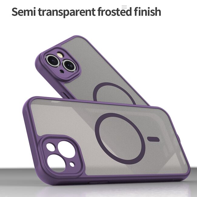 Husa pentru  iPhone 14 Plus cu protectie pentru lentile si MagSafe EasyCharge, Ghost Series Anti-ingalbenire, frosted - Mov
