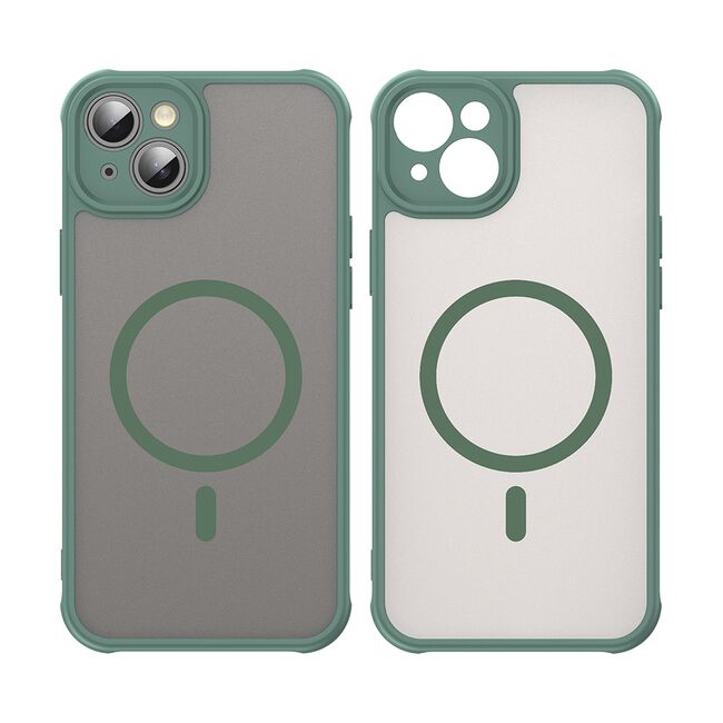 Husa pentru  iPhone 14 Plus cu protectie pentru lentile si MagSafe EasyCharge, Ghost Series Anti-ingalbenire, frosted - Verde