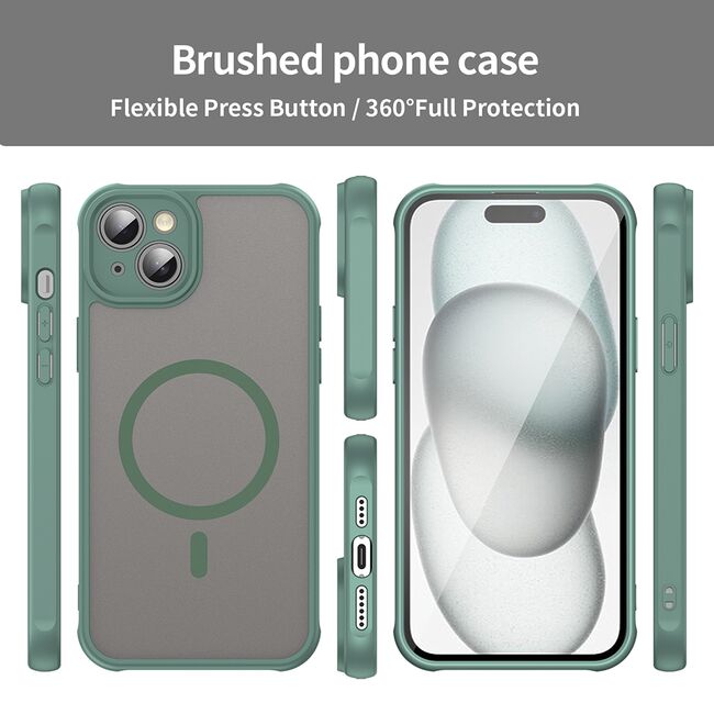 Husa pentru  iPhone 14 Plus cu protectie pentru lentile si MagSafe EasyCharge, Ghost Series Anti-ingalbenire, frosted - Verde