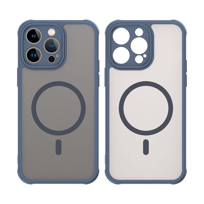 Husa pentru  iPhone 14 Pro  cu protectie pentru lentile si MagSafe EasyCharge, Ghost Series Anti-ingalbenire, frosted - Albastru