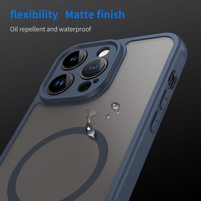 Husa pentru  iPhone 14 Pro  cu protectie pentru lentile si MagSafe EasyCharge, Ghost Series Anti-ingalbenire, frosted - Albastru