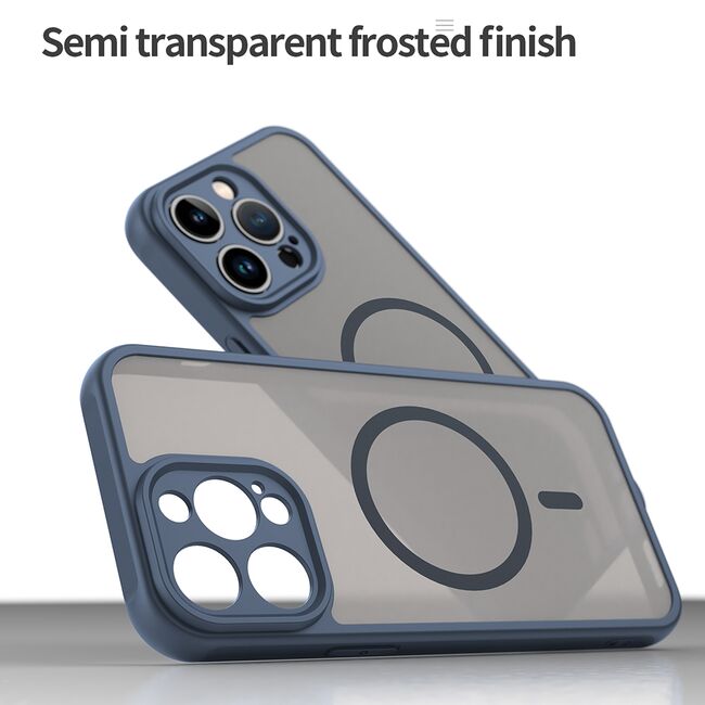 Husa pentru  iPhone 14 Pro  cu protectie pentru lentile si MagSafe EasyCharge, Ghost Series Anti-ingalbenire, frosted - Albastru