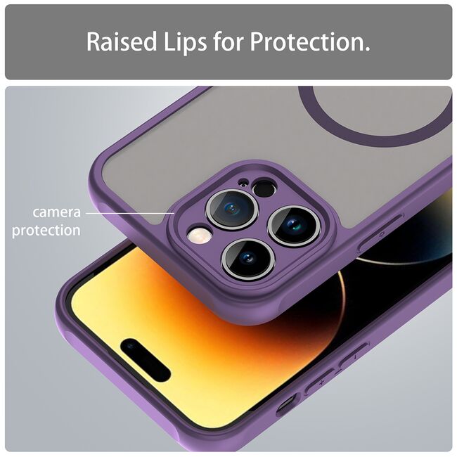 Husa pentru  iPhone 14 Pro  cu protectie pentru lentile si MagSafe EasyCharge, Ghost Series Anti-ingalbenire, frosted - Mov