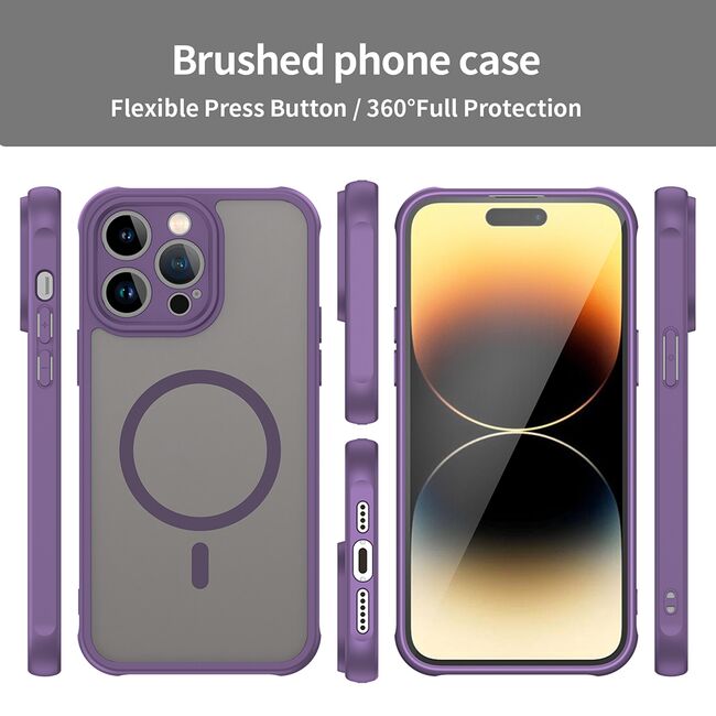 Husa pentru  iPhone 14 Pro  cu protectie pentru lentile si MagSafe EasyCharge, Ghost Series Anti-ingalbenire, frosted - Mov