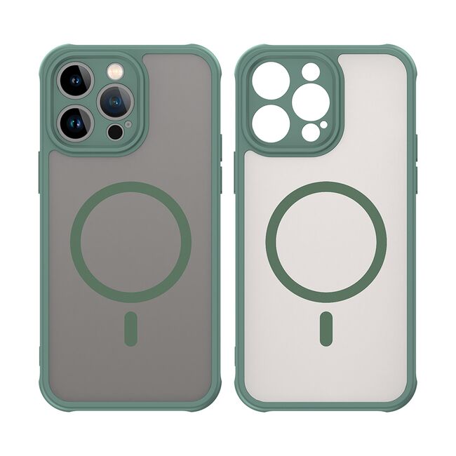 Husa pentru  iPhone 14 Pro  cu protectie pentru lentile si MagSafe EasyCharge, Ghost Series Anti-ingalbenire, frosted - Verde