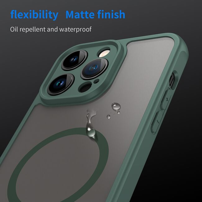 Husa pentru  iPhone 14 Pro  cu protectie pentru lentile si MagSafe EasyCharge, Ghost Series Anti-ingalbenire, frosted - Verde