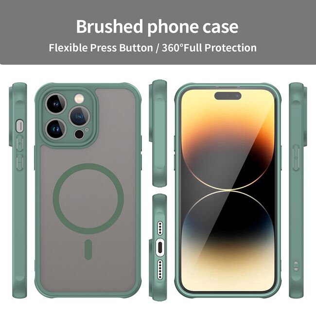 Husa pentru  iPhone 14 Pro  cu protectie pentru lentile si MagSafe EasyCharge, Ghost Series Anti-ingalbenire, frosted - Verde