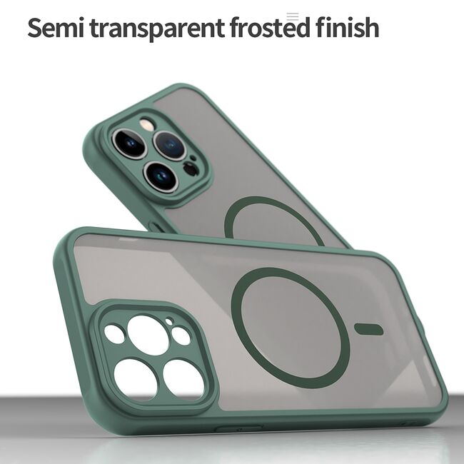 Husa pentru  iPhone 14 Pro  cu protectie pentru lentile si MagSafe EasyCharge, Ghost Series Anti-ingalbenire, frosted - Verde