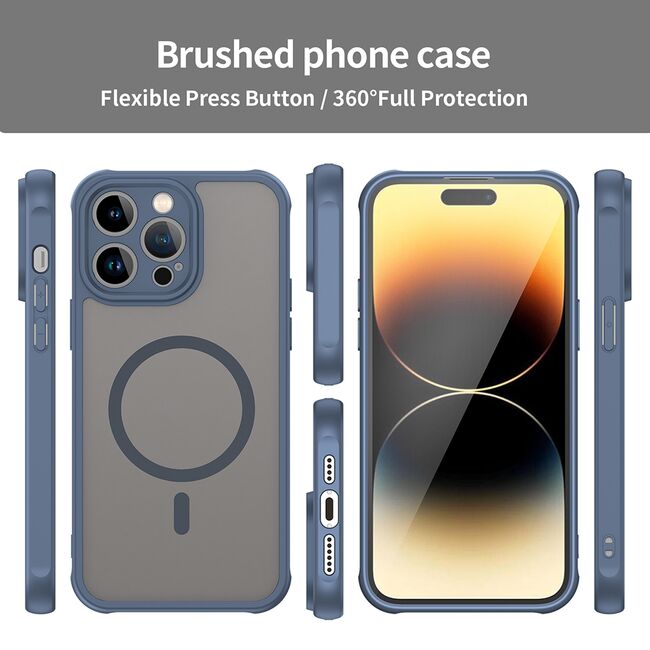 Husa pentru  iPhone 14 Pro Max cu protectie pentru lentile si MagSafe EasyCharge, Ghost Series Anti-ingalbenire, frosted - Albastru