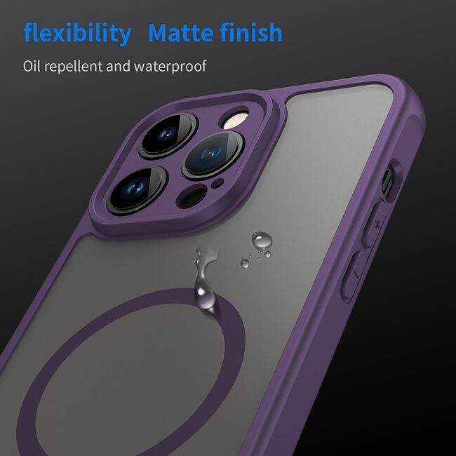 Husa pentru  iPhone 14 Pro Max cu protectie pentru lentile si MagSafe EasyCharge, Ghost Series Anti-ingalbenire, frosted - Mov
