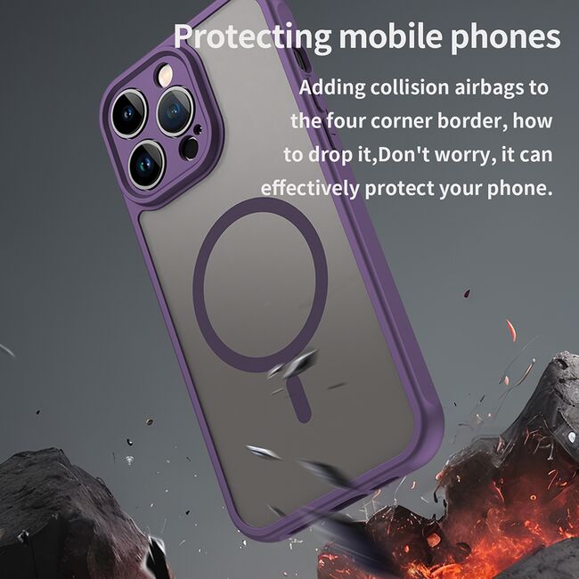 Husa pentru  iPhone 14 Pro Max cu protectie pentru lentile si MagSafe EasyCharge, Ghost Series Anti-ingalbenire, frosted - Mov