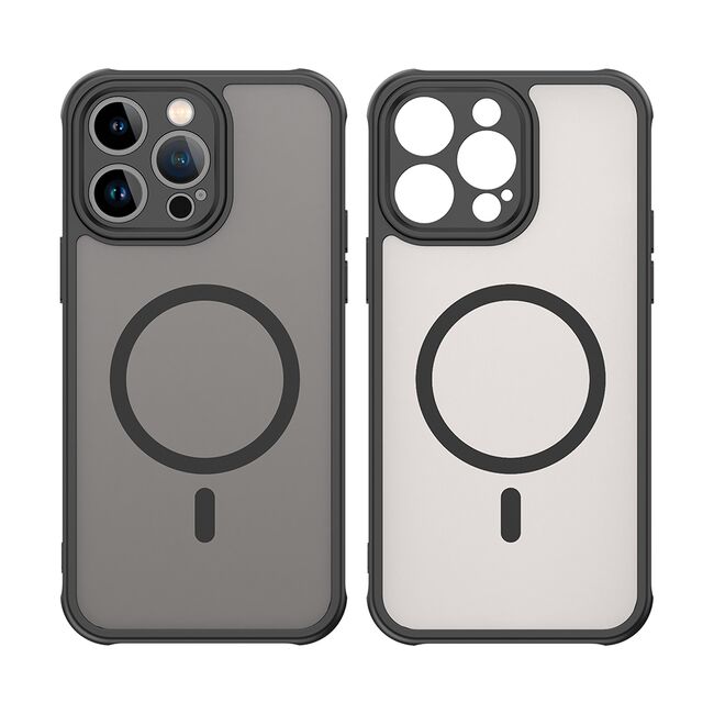 Husa pentru  iPhone 14 Pro Max cu protectie pentru lentile si MagSafe EasyCharge, Ghost Series Anti-ingalbenire, frosted - Negru