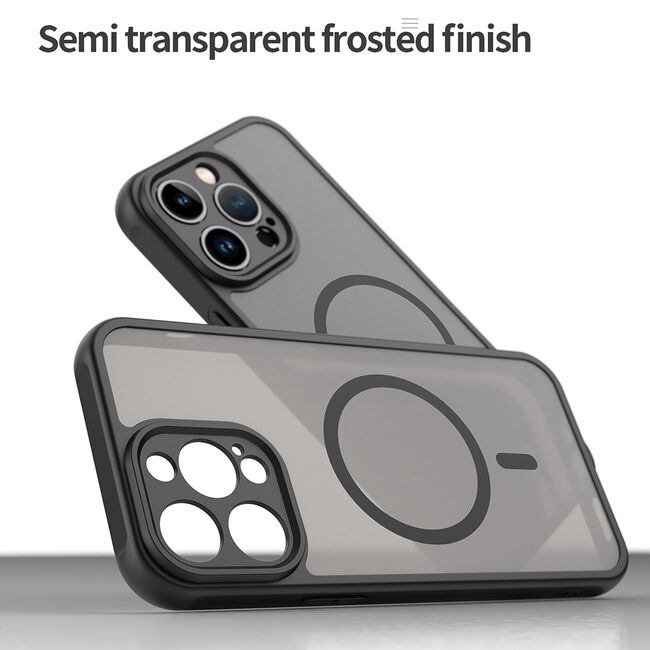 Husa pentru  iPhone 14 Pro Max cu protectie pentru lentile si MagSafe EasyCharge, Ghost Series Anti-ingalbenire, frosted - Negru