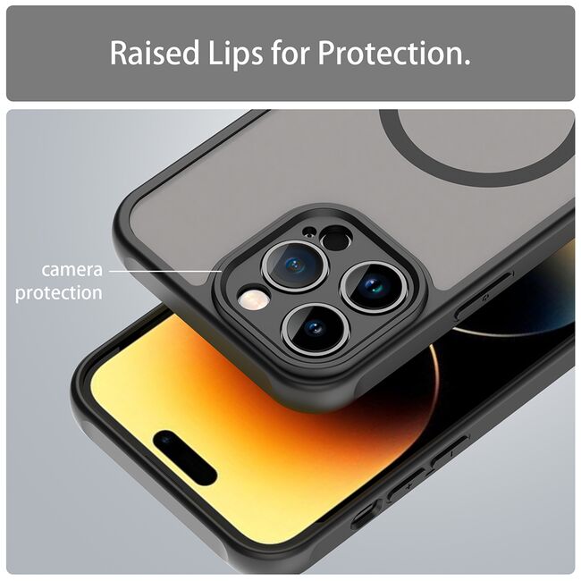 Husa pentru  iPhone 14 Pro Max cu protectie pentru lentile si MagSafe EasyCharge, Ghost Series Anti-ingalbenire, frosted - Negru
