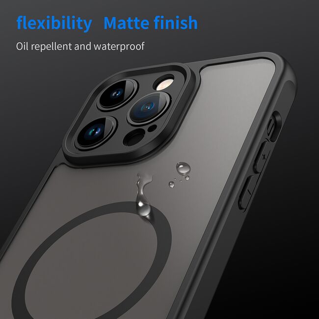 Husa pentru  iPhone 14 Pro Max cu protectie pentru lentile si MagSafe EasyCharge, Ghost Series Anti-ingalbenire, frosted - Negru