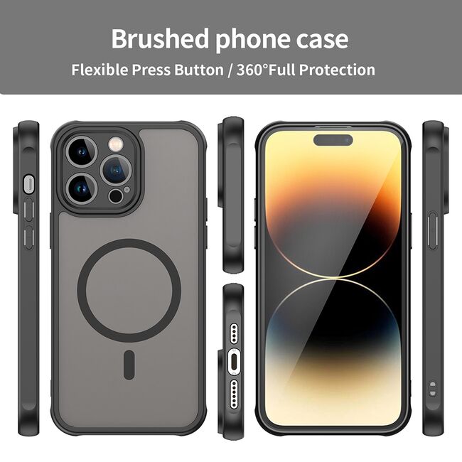 Husa pentru  iPhone 14 Pro Max cu protectie pentru lentile si MagSafe EasyCharge, Ghost Series Anti-ingalbenire, frosted - Negru