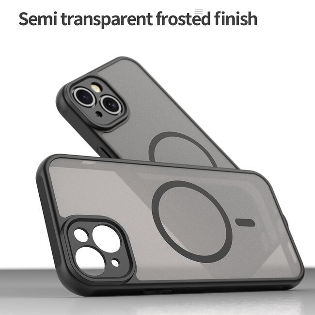 Husa pentru  iPhone 14 cu protectie pentru lentile si MagSafe EasyCharge, Ghost Series Anti-ingalbenire, frosted - Negru