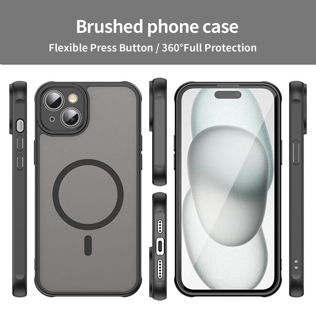 Husa pentru  iPhone 14 cu protectie pentru lentile si MagSafe EasyCharge, Ghost Series Anti-ingalbenire, frosted - Negru
