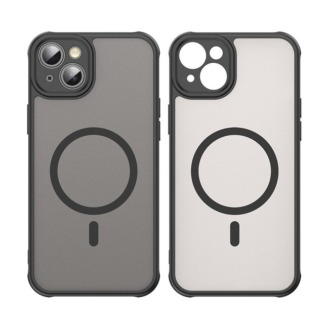 Husa pentru  iPhone 14 cu protectie pentru lentile si MagSafe EasyCharge, Ghost Series Anti-ingalbenire, frosted - Negru