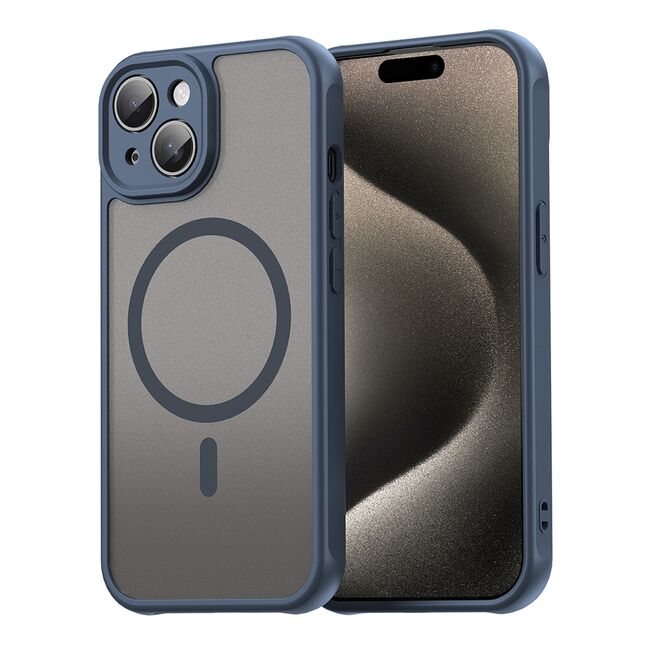 Husa pentru  iPhone 15 Plus cu protectie pentru lentile si MagSafe EasyCharge, Ghost Series Anti-ingalbenire, frosted - Albastru