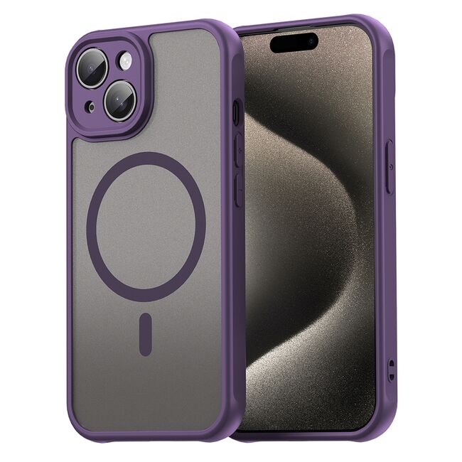 Husa pentru  iPhone 15 Plus cu protectie pentru lentile si MagSafe EasyCharge, Ghost Series Anti-ingalbenire, frosted - Mov