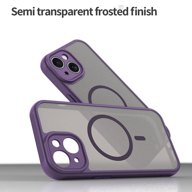 Husa pentru  iPhone 15 Plus cu protectie pentru lentile si MagSafe EasyCharge, Ghost Series Anti-ingalbenire, frosted - Mov