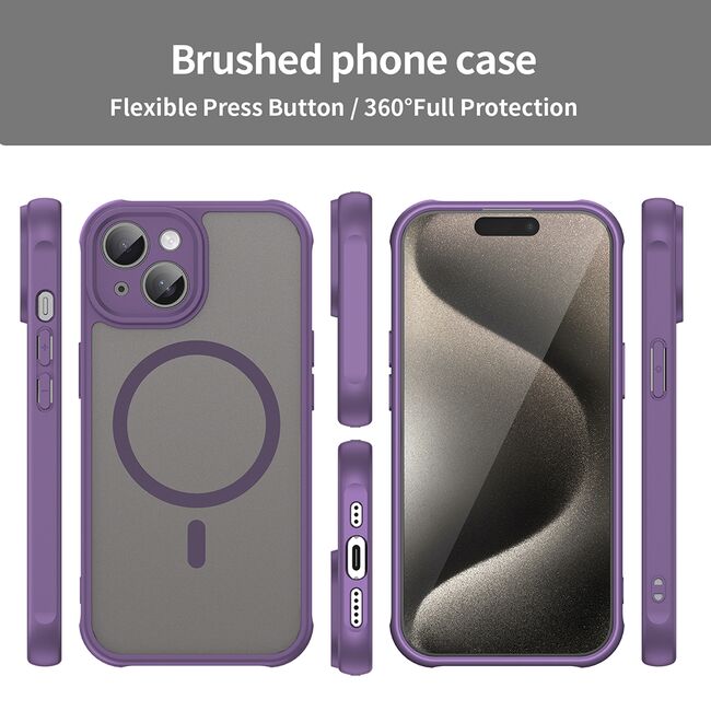 Husa pentru  iPhone 15 Plus cu protectie pentru lentile si MagSafe EasyCharge, Ghost Series Anti-ingalbenire, frosted - Mov