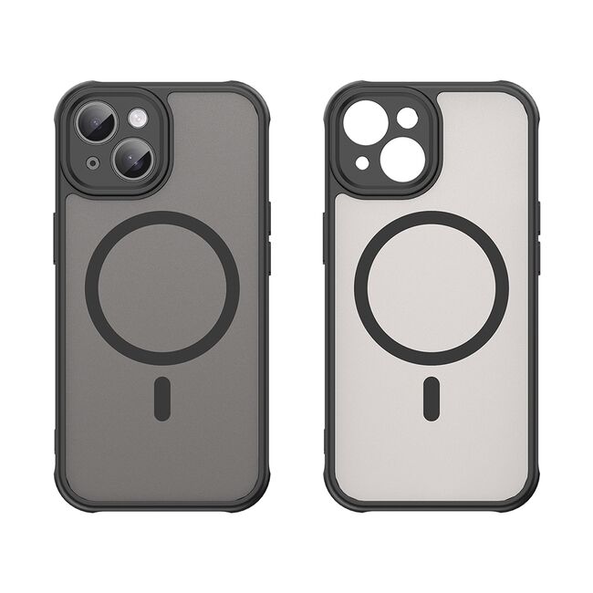 Husa pentru  iPhone 15 Plus cu protectie pentru lentile si MagSafe EasyCharge, Ghost Series Anti-ingalbenire, frosted - Negru