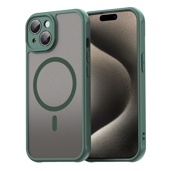 Husa pentru  iPhone 15 Plus cu protectie pentru lentile si MagSafe EasyCharge, Ghost Series Anti-ingalbenire, frosted - Verde