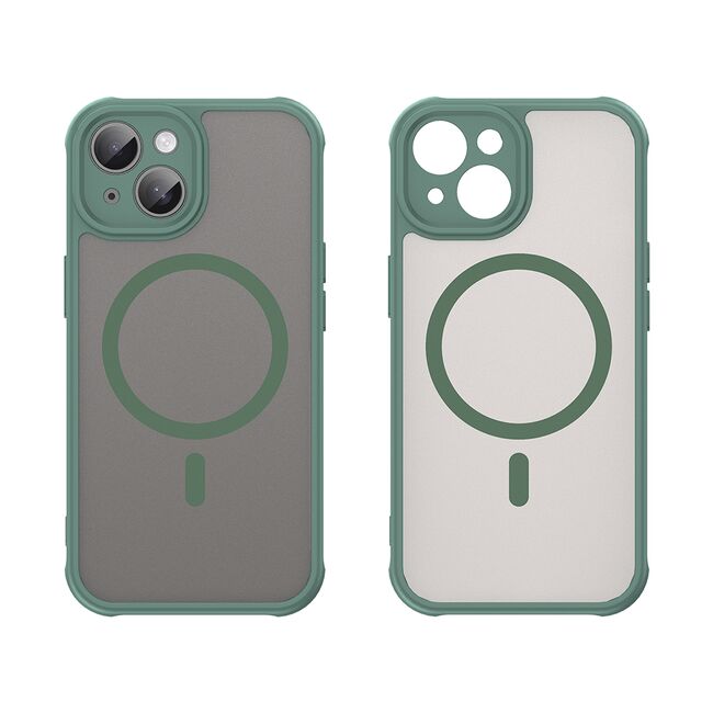 Husa pentru  iPhone 15 Plus cu protectie pentru lentile si MagSafe EasyCharge, Ghost Series Anti-ingalbenire, frosted - Verde