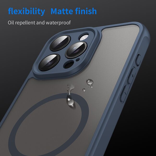 Husa pentru  iPhone 15 Pro Max cu protectie pentru lentile si MagSafe EasyCharge, Ghost Series Anti-ingalbenire, frosted - Albastru