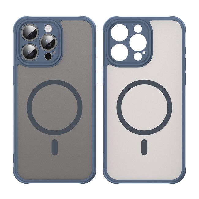 Husa pentru  iPhone 15 Pro Max cu protectie pentru lentile si MagSafe EasyCharge, Ghost Series Anti-ingalbenire, frosted - Albastru