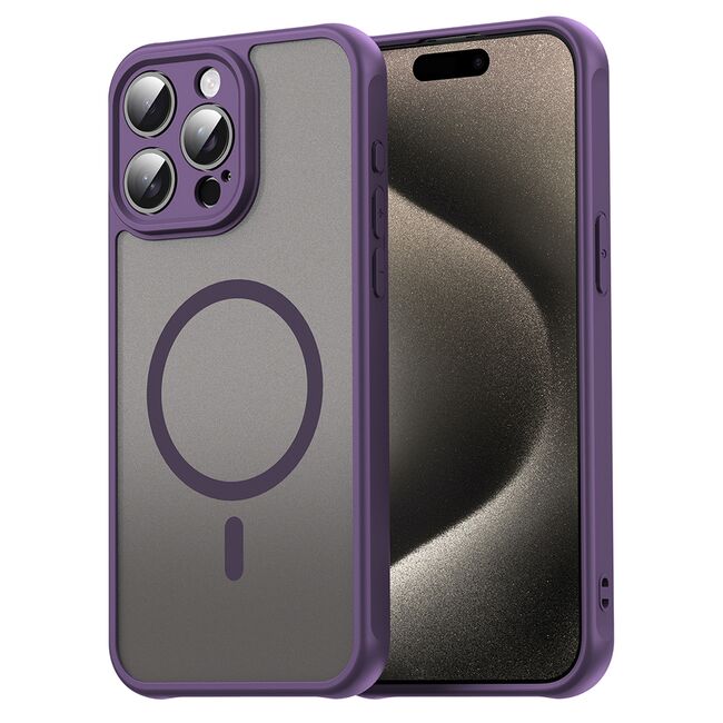 Husa pentru  iPhone 15 Pro Max cu protectie pentru lentile si MagSafe EasyCharge, Ghost Series Anti-ingalbenire, frosted - Mov