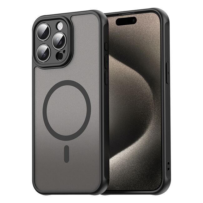 Husa pentru  iPhone 15 Pro Max cu protectie pentru lentile si MagSafe EasyCharge, Ghost Series Anti-ingalbenire, frosted - Negru
