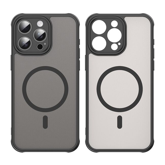 Husa pentru  iPhone 15 Pro Max cu protectie pentru lentile si MagSafe EasyCharge, Ghost Series Anti-ingalbenire, frosted - Negru