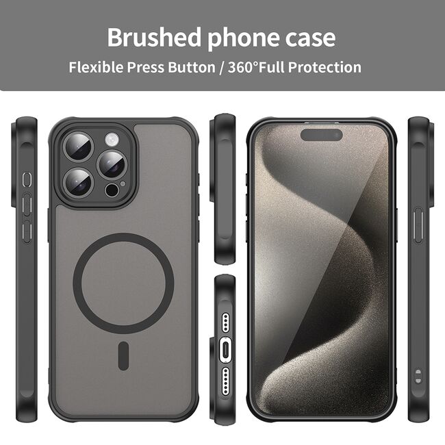 Husa pentru  iPhone 15 Pro Max cu protectie pentru lentile si MagSafe EasyCharge, Ghost Series Anti-ingalbenire, frosted - Negru