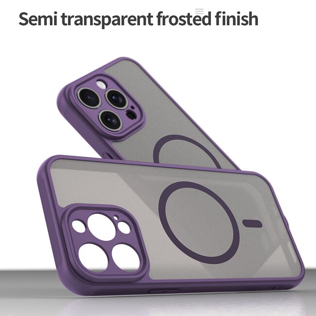 Husa pentru  iPhone 15 Pro cu protectie pentru lentile si MagSafe EasyCharge, Ghost Series Anti-ingalbenire, frosted - Mov