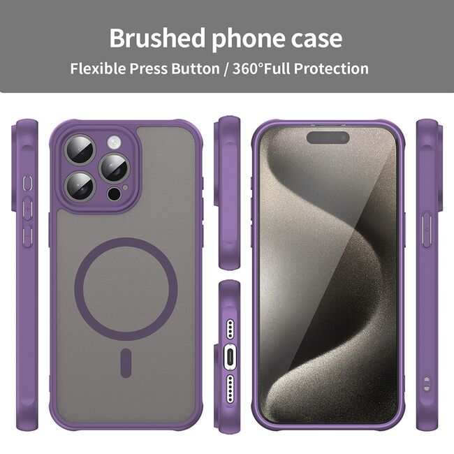 Husa pentru  iPhone 15 Pro cu protectie pentru lentile si MagSafe EasyCharge, Ghost Series Anti-ingalbenire, frosted - Mov