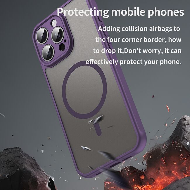 Husa pentru  iPhone 15 Pro cu protectie pentru lentile si MagSafe EasyCharge, Ghost Series Anti-ingalbenire, frosted - Mov