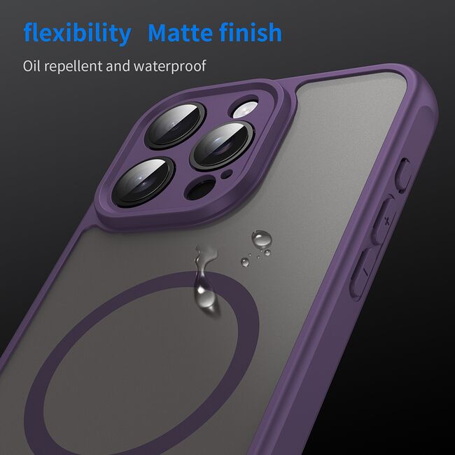 Husa pentru  iPhone 15 Pro cu protectie pentru lentile si MagSafe EasyCharge, Ghost Series Anti-ingalbenire, frosted - Mov